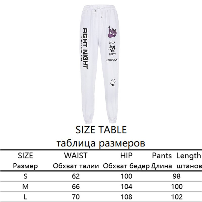 Sweetown Flaming Fire Printed Streetwear Jogger Pants Women Casual Elastic High Waist Sweatpants Hip Hop Baggy Running Trousers