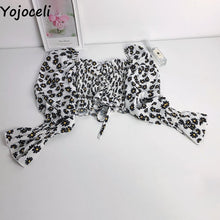Yojoceli boho beach print blouses shirt women long sleeve ruffle short blouse tops female blusas