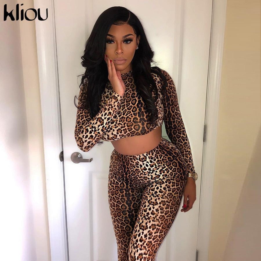Kliou Women Seamless Fitness Sports Two-piece set Long Sleeve crop top High Waist Running Leggings Workout slim outfit
