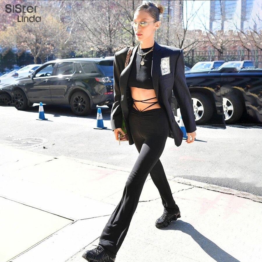 Sisterlinda Spring Fashion High Waist Straight Pant Women Casual Street Bandage Trousers Ladies Party Clubwear Pant Outfits 2021