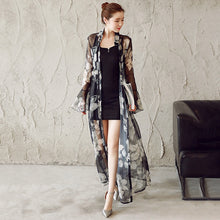 Plus Size Thin Flower Printed Chiffon Cardigan Women Maxi Poncho 2020 Summer Fashion Female Long Kimonos Outwear Coat