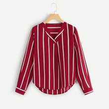Autumn Long Sleeve V Neck Irregular Stripe Shirt Women Casual Tops And Blouses chemise femme camisas mujer women blouses