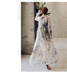 Plus Size Thin Flower Printed Chiffon Cardigan Women Maxi Poncho 2020 Summer Fashion Female Long Kimonos Outwear Coat