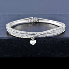 SINLEERY Romantic Black Heart Bangle Cuff For Women Gold Silver Color Crystal Heart Pendant Bracelets Women SL151 SSC