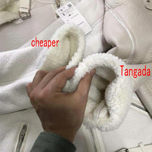 Tangada Women beige fur faux leather jacket coat with belt turn down collar Ladies 2019 Winter Thick Warm Oversized Coat 5B01