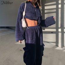 Nibber Flannel Zipper Corp Tops Coat Cargo Pants Sets Womens Autumn Winter Y2K Overalls Jacket Suits Sportswear Pullover Female