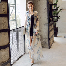 Plus Size Thin Flower Printed Chiffon Cardigan Women Maxi Poncho 2020 Summer Fashion Female Long Kimonos Outwear Coat