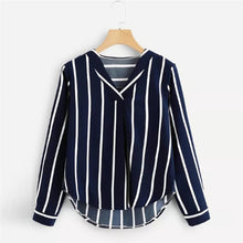 Autumn Long Sleeve V Neck Irregular Stripe Shirt Women Casual Tops And Blouses chemise femme camisas mujer women blouses