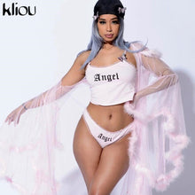 Kliou letter print clothes for women two piece set cotton slim sleeveless crop top fashion lace slash neck skinny female outfit