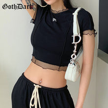 Goth Dark Gothic Hope T-shirts Black Or Blue Ruffles Hem O-neck Bodycon Casaul Women Summer Wear Letter Print Front Crop Tops
