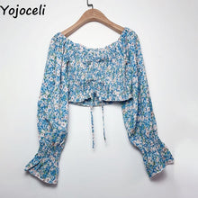 Yojoceli boho beach print blouses shirt women long sleeve ruffle short blouse tops female blusas