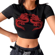 Women Short Sleeve Dragon Print T-shirt Summer Fashion Crop Top for Shopping Daily Wear