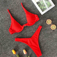 V-bar Underwired Bikini 2021 Female Swimsuit Women Swimwear Two-piece Bikini set V shape Wire Bather Ribbed Bathing Suit V1571