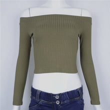 Women Off Shoulder Crop Top T Shirts Long Sleeve Short T-shirts For Women Clothing Fashion Black T-shirt Tops Tees Korean Style