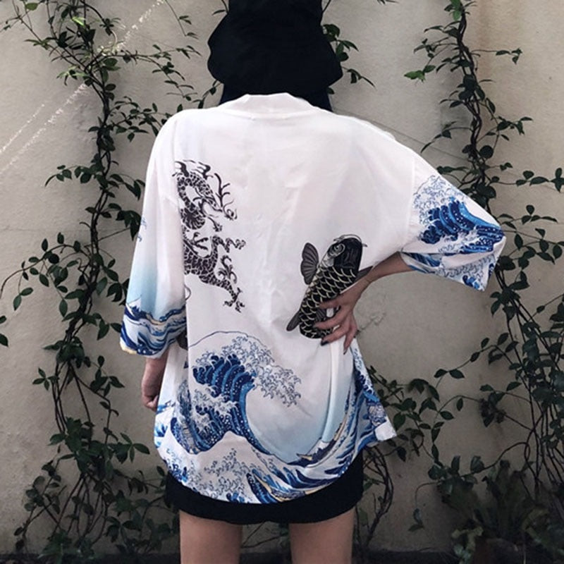 Vintage Summer Printed Chiffon Sunscreen Harajuku Kimono Cardigan Outerwear Blouse Japanese Style Women Clothing