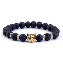Silver Color Leopard Head Men Bracelet Natural Healing Energy Tiger Eye Stone Beads Bracelets Women Jewelry Friendship Pulseras