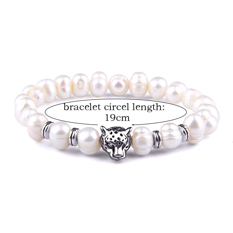 Silver Color Leopard Head Men Bracelet Natural Healing Energy Tiger Eye Stone Beads Bracelets Women Jewelry Friendship Pulseras