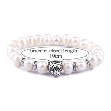 Silver Color Leopard Head Men Bracelet Natural Healing Energy Tiger Eye Stone Beads Bracelets Women Jewelry Friendship Pulseras