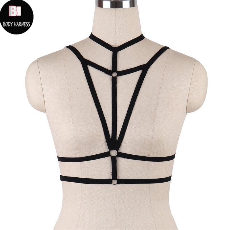 Rave Wear Pentagram Bondage Body Harness Lingerie Goth Crop Tops Fetish Cage Bra Lingerie Harness Belt Star Harness Bra