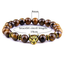 Silver Color Leopard Head Men Bracelet Natural Healing Energy Tiger Eye Stone Beads Bracelets Women Jewelry Friendship Pulseras
