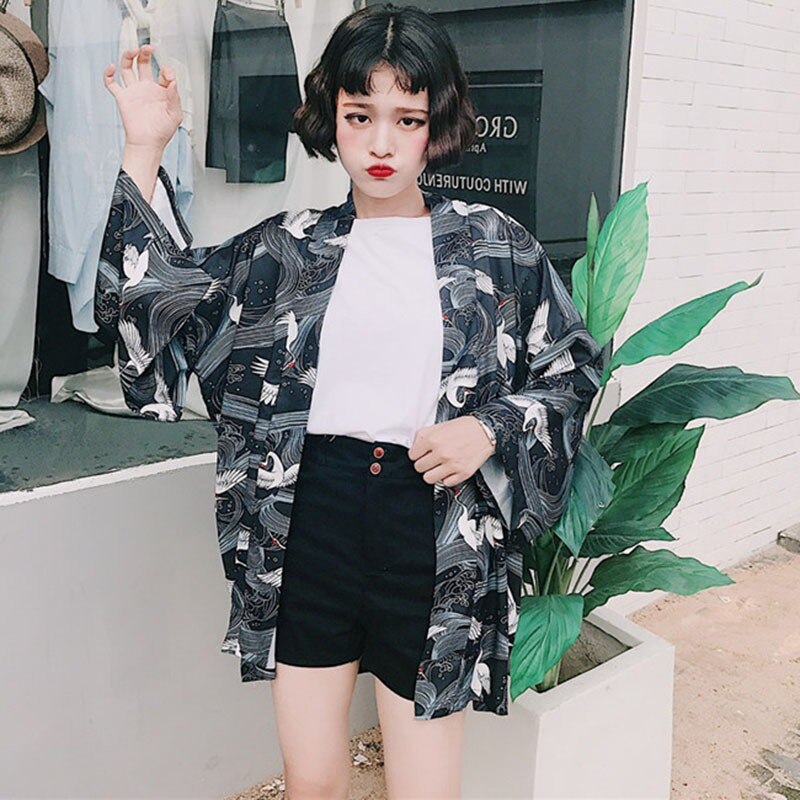 Vintage Summer Printed Chiffon Sunscreen Harajuku Kimono Cardigan Outerwear Blouse Japanese Style Women Clothing