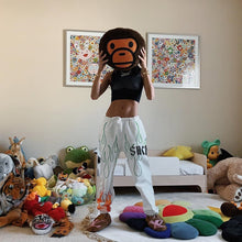 Sweetown Flaming Fire Printed Streetwear Jogger Pants Women Casual Elastic High Waist Sweatpants Hip Hop Baggy Running Trousers