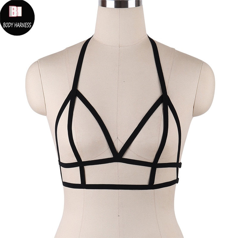 Rave Wear Pentagram Bondage Body Harness Lingerie Goth Crop Tops Fetish Cage Bra Lingerie Harness Belt Star Harness Bra