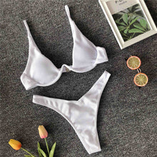 V-bar Underwired Bikini 2021 Female Swimsuit Women Swimwear Two-piece Bikini set V shape Wire Bather Ribbed Bathing Suit V1571