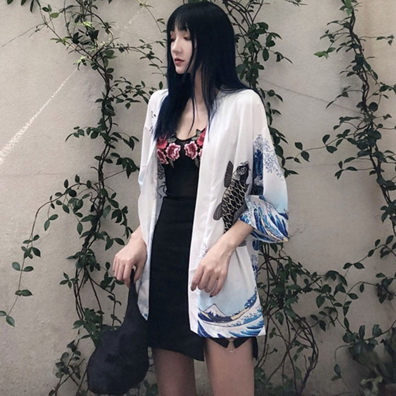 Vintage Summer Printed Chiffon Sunscreen Harajuku Kimono Cardigan Outerwear Blouse Japanese Style Women Clothing