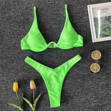 V-bar Underwired Bikini 2021 Female Swimsuit Women Swimwear Two-piece Bikini set V shape Wire Bather Ribbed Bathing Suit V1571
