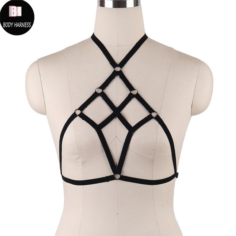 Rave Wear Pentagram Bondage Body Harness Lingerie Goth Crop Tops Fetish Cage Bra Lingerie Harness Belt Star Harness Bra