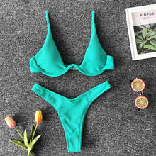 V-bar Underwired Bikini 2021 Female Swimsuit Women Swimwear Two-piece Bikini set V shape Wire Bather Ribbed Bathing Suit V1571