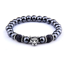 Silver Color Leopard Head Men Bracelet Natural Healing Energy Tiger Eye Stone Beads Bracelets Women Jewelry Friendship Pulseras