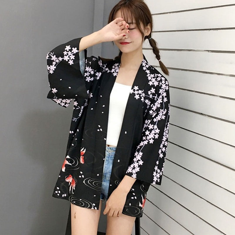 Vintage Summer Printed Chiffon Sunscreen Harajuku Kimono Cardigan Outerwear Blouse Japanese Style Women Clothing