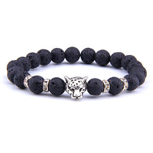 Silver Color Leopard Head Men Bracelet Natural Healing Energy Tiger Eye Stone Beads Bracelets Women Jewelry Friendship Pulseras