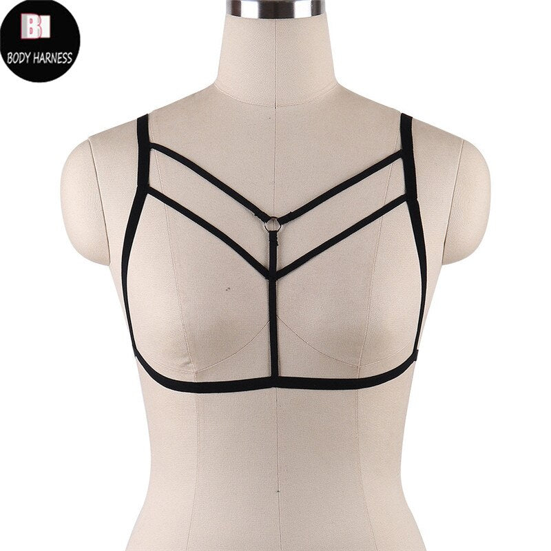 Rave Wear Pentagram Bondage Body Harness Lingerie Goth Crop Tops Fetish Cage Bra Lingerie Harness Belt Star Harness Bra
