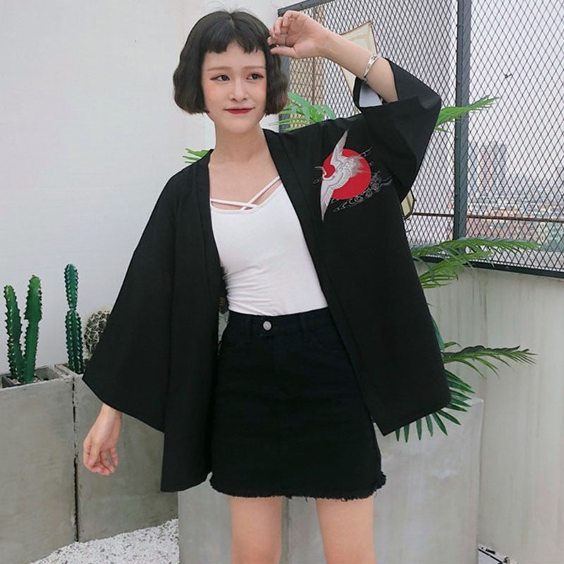 Vintage Summer Printed Chiffon Sunscreen Harajuku Kimono Cardigan Outerwear Blouse Japanese Style Women Clothing