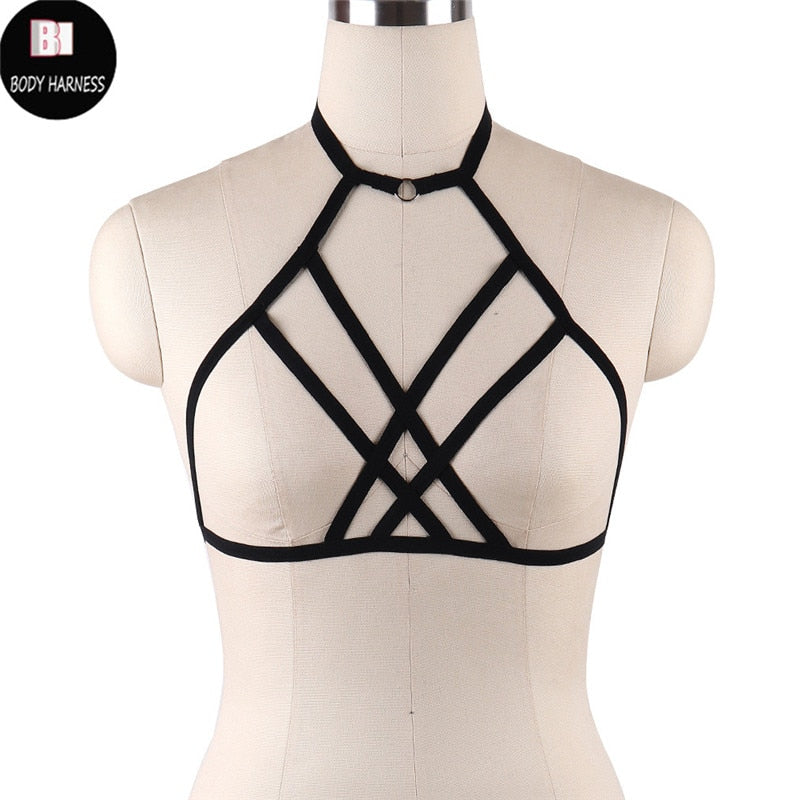 Rave Wear Pentagram Bondage Body Harness Lingerie Goth Crop Tops Fetish Cage Bra Lingerie Harness Belt Star Harness Bra