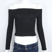 Women Off Shoulder Crop Top T Shirts Long Sleeve Short T-shirts For Women Clothing Fashion Black T-shirt Tops Tees Korean Style