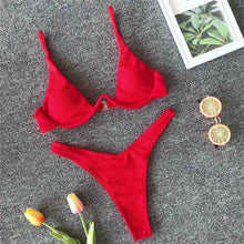 V-bar Underwired Bikini 2021 Female Swimsuit Women Swimwear Two-piece Bikini set V shape Wire Bather Ribbed Bathing Suit V1571