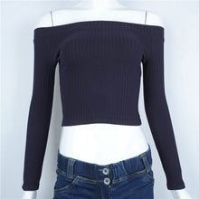 Women Off Shoulder Crop Top T Shirts Long Sleeve Short T-shirts For Women Clothing Fashion Black T-shirt Tops Tees Korean Style