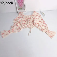 Yojoceli boho beach print blouses shirt women long sleeve ruffle short blouse tops female blusas