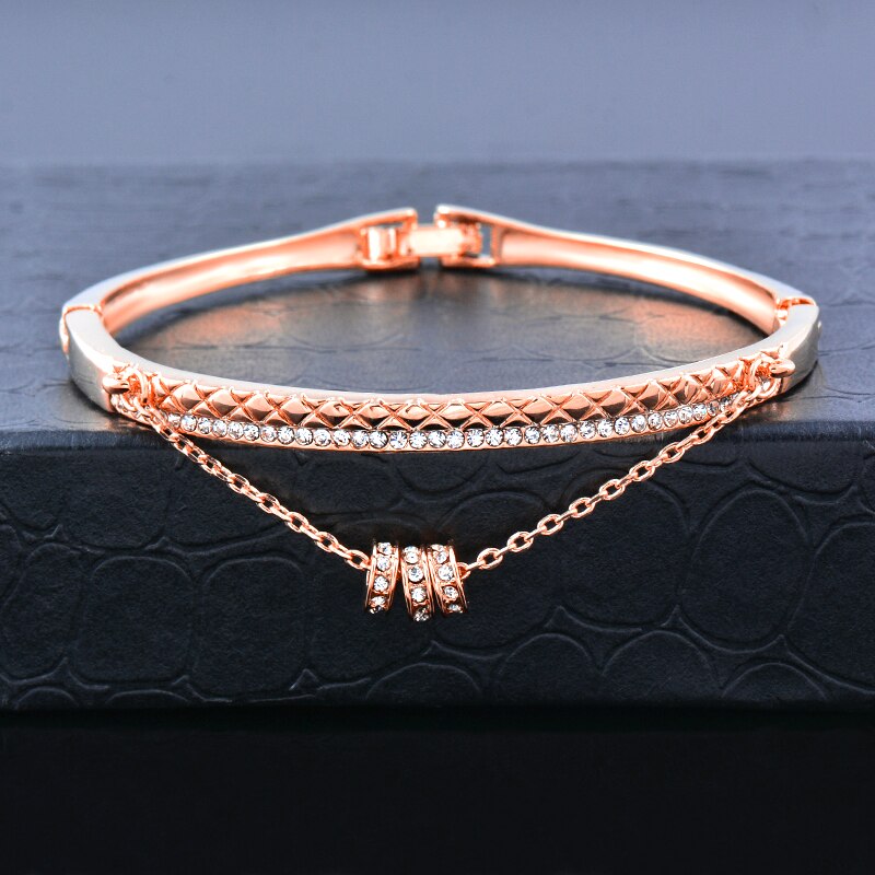 SINLEERY Romantic Black Heart Bangle Cuff For Women Gold Silver Color Crystal Heart Pendant Bracelets Women SL151 SSC