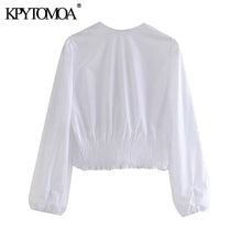 KPYTOMOA Women 2020 Fashion Decorative Buttons Pleated Cropped Blouses Vintage Long Sleeve Side Zipper Female Shirts Chic Tops