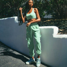 Solid Sports Wear 2 Piece Women Set Summer Casual Crop Top and Pants Set Tracksuit Female Two Piece Set 2020 Autum Clothes Suits