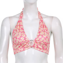 Sweetown Pink Heart Print Cute Bustier Crop Top Women Y2K Aesthetic Kawaii Clothes Sleeveless Backless Lace Up Bralette Camisole