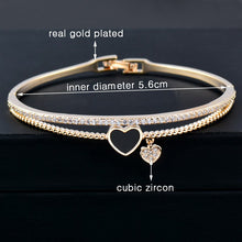 SINLEERY Romantic Black Heart Bangle Cuff For Women Gold Silver Color Crystal Heart Pendant Bracelets Women SL151 SSC