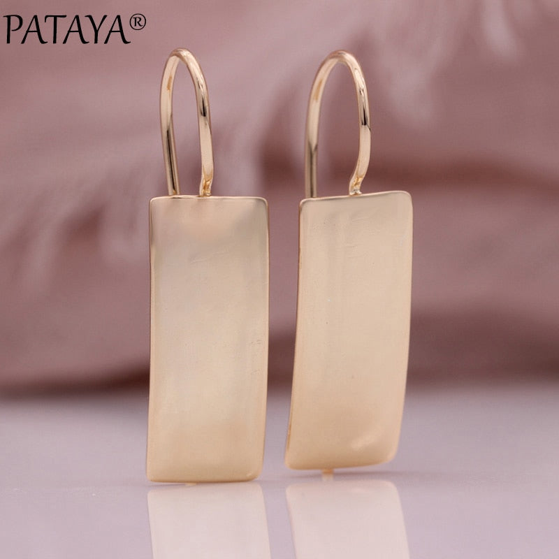 PATAYA New Long Square Glossy Women Earrings 585 Rose Gold Wedding Classic Simple Fashion Jewelry Unique Retro Dangle Earrings
