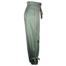 Women Pants Casual High Waist with Drawstring Fashionable Trousers Light Green Two Pockets Female Summer Autumn Girl Street Wear