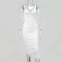 SRUBY Elegant White Mesh Dress Women Chic Spaghetti strap Blackless Midi Bodycon Dresses Summer Club Wear Party Long Dress 2020